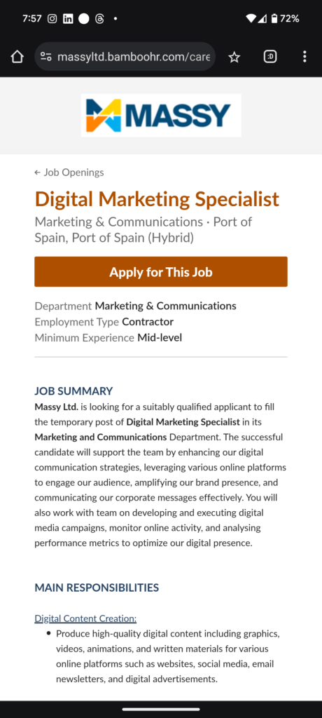 digital marketing specialist at massy