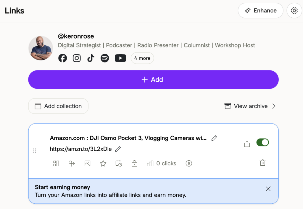 linktree - used to display my affiliate links on instagram and tiktok