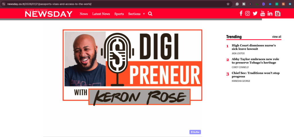 keron rose - Digipreneur on Trinidad and tobago Newsday