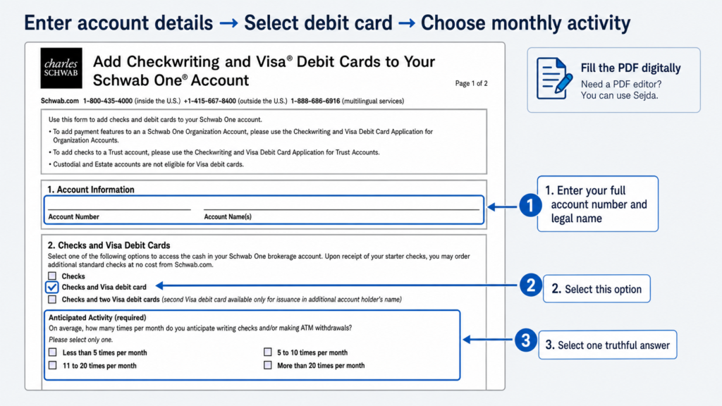 charles schwab debit card form