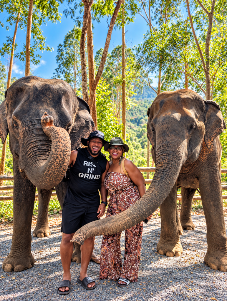 me and mom with the elephants